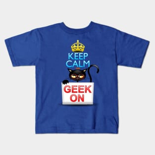 Keep Calm and Geek on! Cartoon Cat Kids T-Shirt